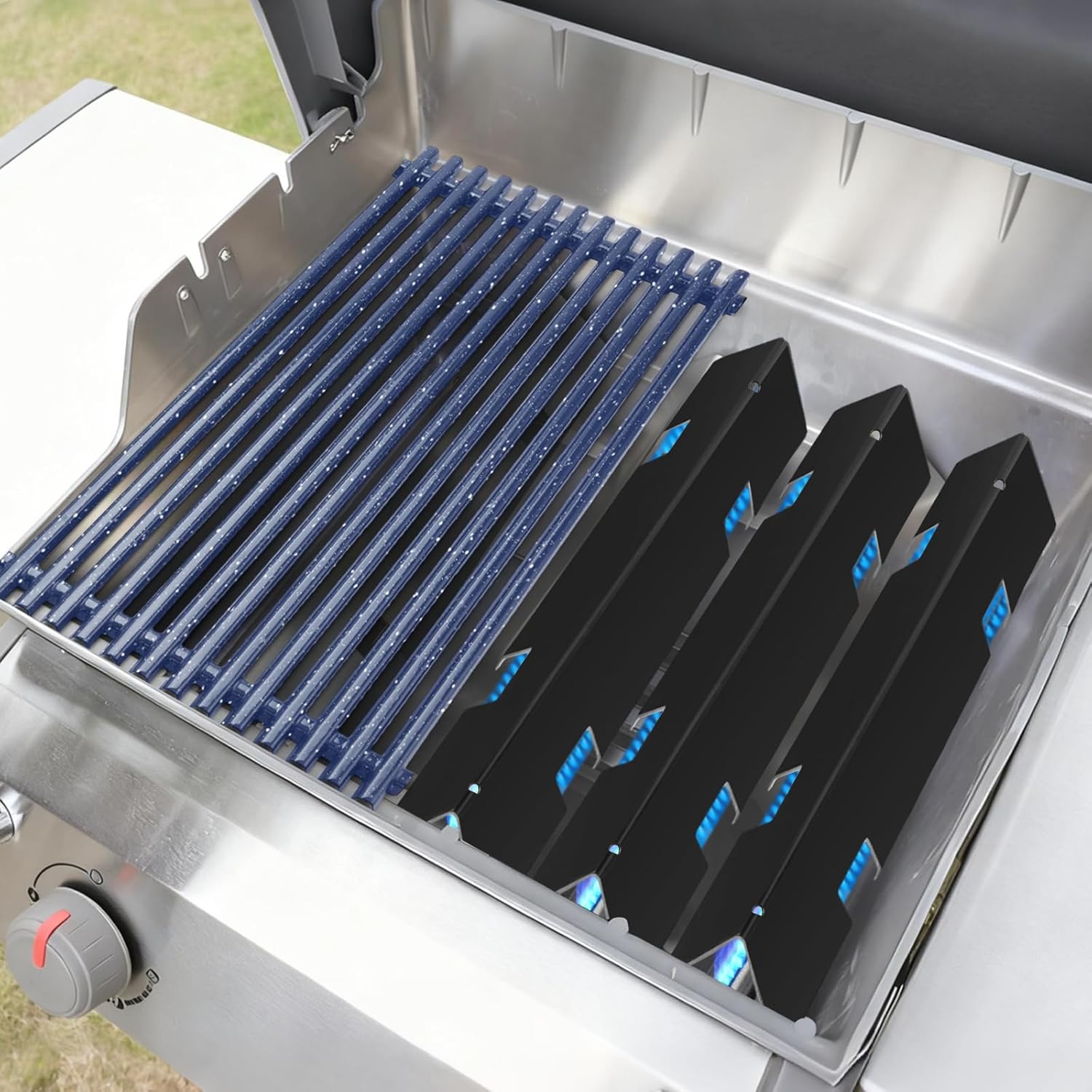 15.3" Porcelain Enameled Steel Flavorizer Bars 7636 and 17.4" Porcelain Steel Grill Grates 7525 Replacement for Weber Spirit 300 Series with Front Control Knobs, Spirit E310 E320 E330 S310 S320 S330