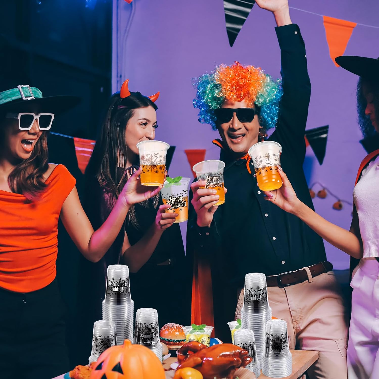 Honeydak 50 Pcs Halloween Cups 12 oz Spider Plastic Cups Clear Happy Halloween Disposable Glasses Scary Theme Drinking Glasses for Kitchen Scary Party Favors Supplies Decoration(Black, Spider) - Image 6