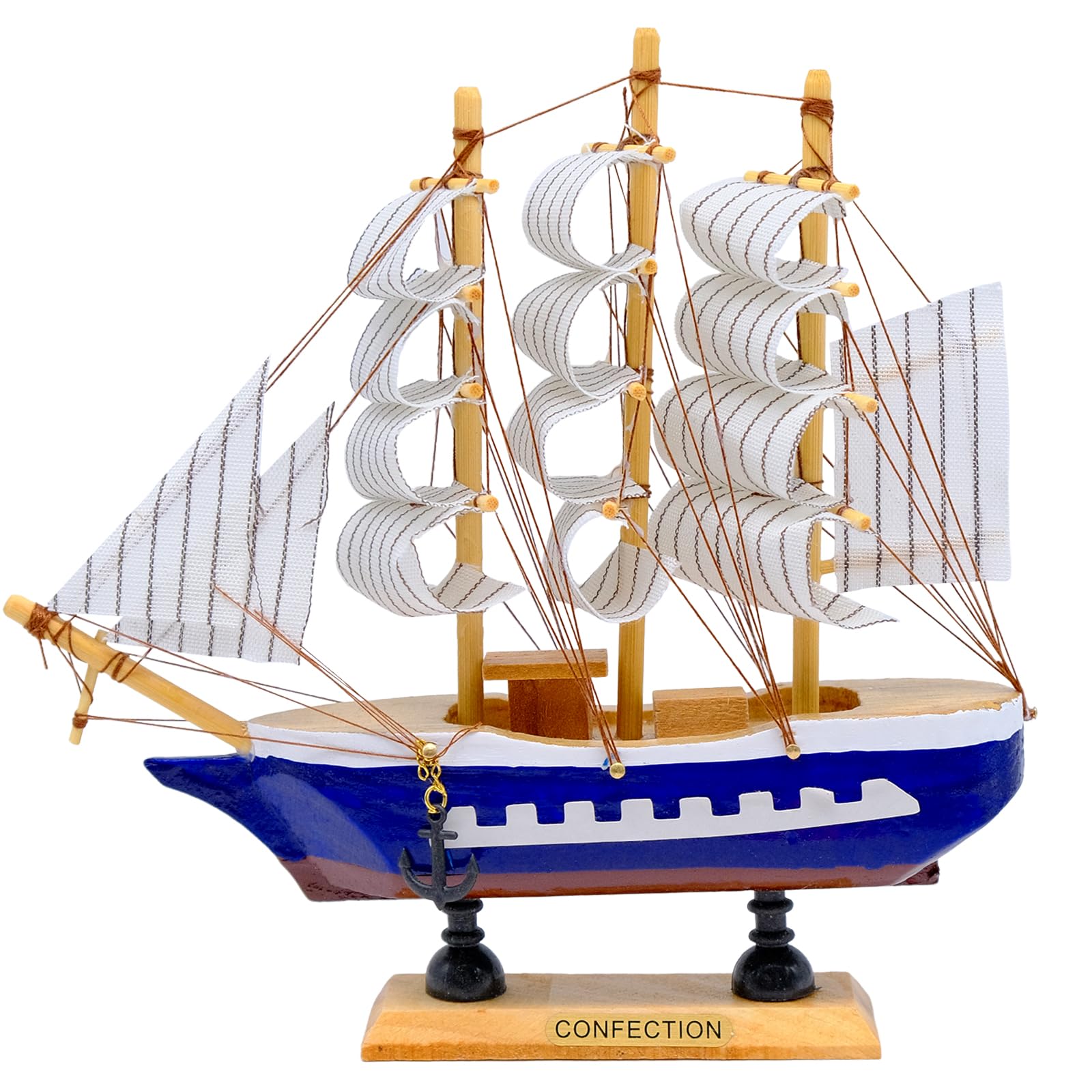 Fahibin 20cm Mediterranean Style Boat Model, Sailing Ship Model Decor,Wooden Sailing Ship Model Decor, Vintage Nautical Sail Ship for Home Dollhouse Decor