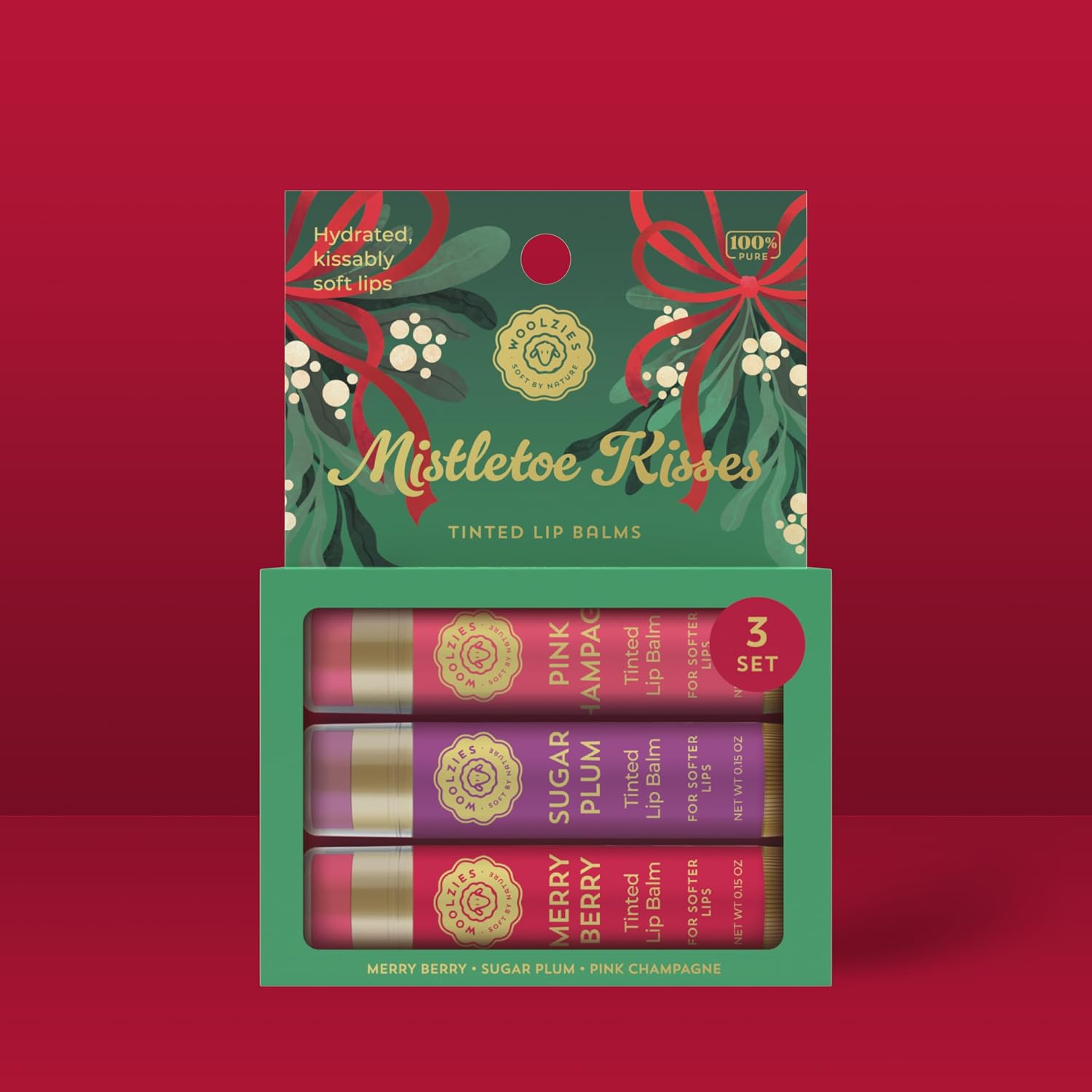 Holiday Lip Balm Set: All-Natural Shea Butter, Beeswax, Coconut Oil, & Vitamin E Infused Lip Care (3 Pack, Mistletoe Kisses) image 3