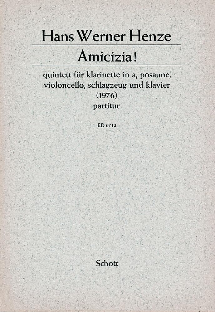 "Amicizia!": Quintet for clarinet, trombone, cello, percussion and piano. clarinet, trombone, cello, percussion and piano. Partition.      Sheet music – January 1, 1978
