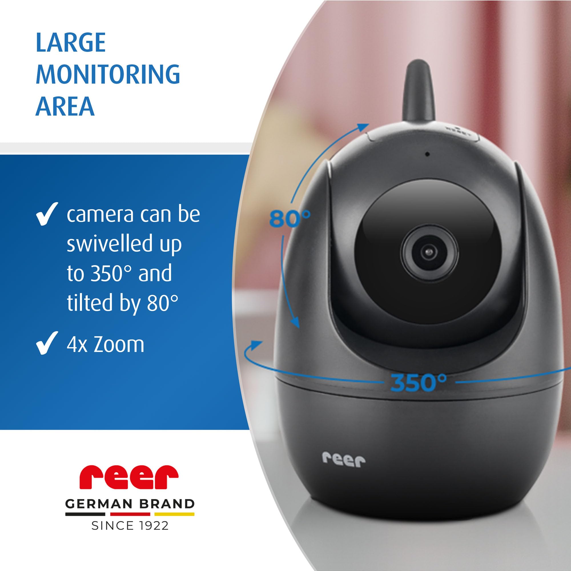 reer Dodatkowa kamera do 80520 BabyCam Pro HD Move | Kamera rozszerzająca | Szeroki kąt, wychylność i pochylenie | Widoczność w nocy | 4-krotny zoom