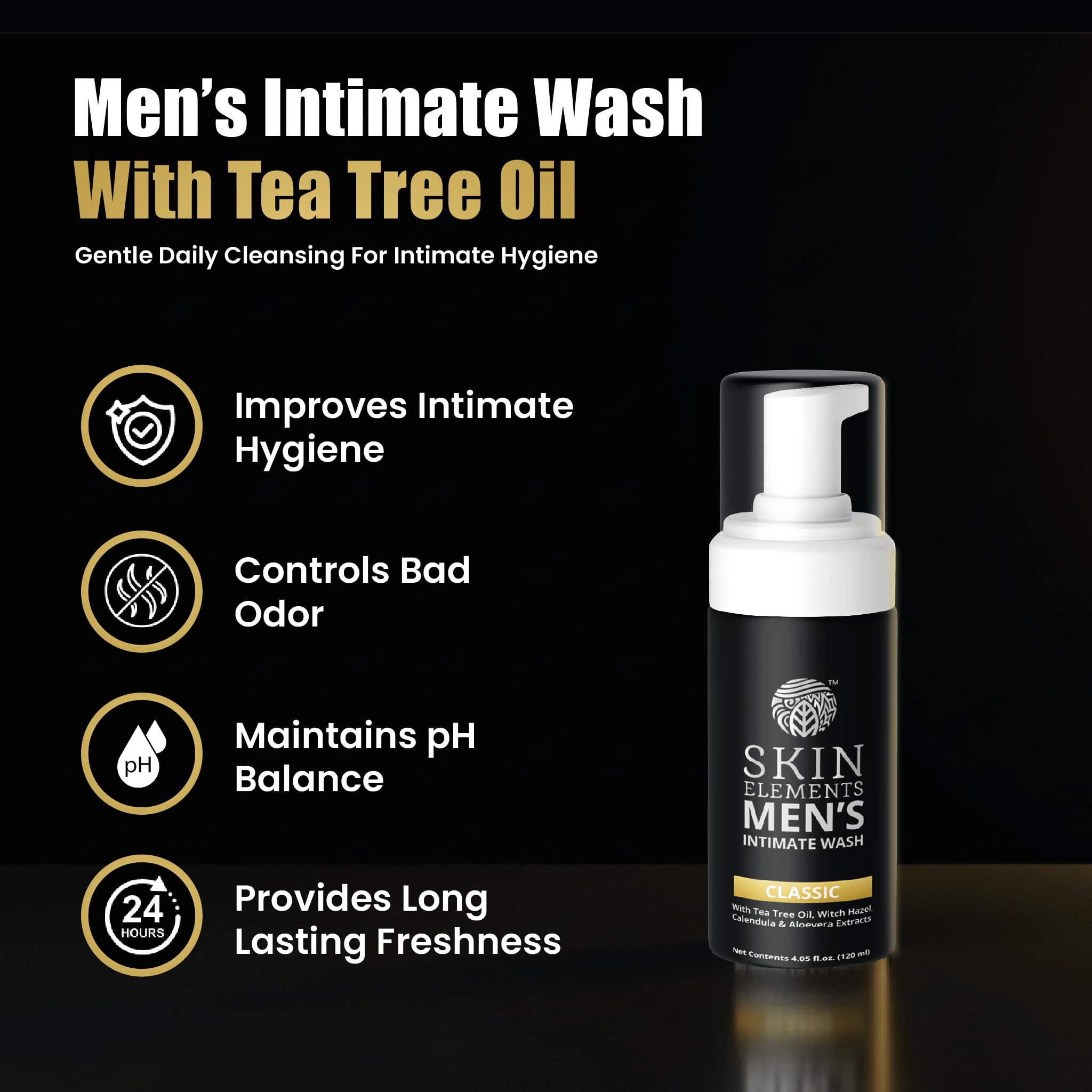 Skin Elements Men’s Intimate Wash | Tea Tree Oil & Aloe Vera | 120 ml
