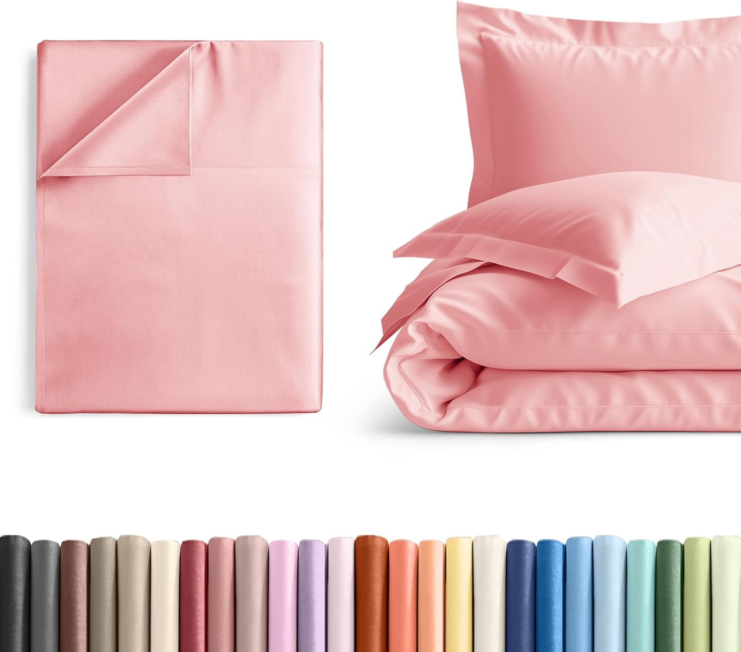 Queen Size Flat Bed Sheet + Duvet Cover Bundle - Hotel Luxury Single Flat Bottom Sheet Only - Fits Mattresses with Deep Pockets between 8 to 16 inches - Soft, Breathable and Wrinkle Free - Baby Pink