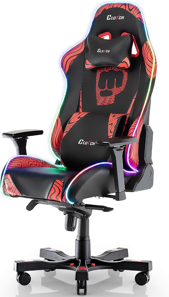 Clutch Chairz Throttle Series Pewdiepie Edition LED Gaming Chair - Premium Ergonomic Design, Lumbar and Head Support Pillows - Black/Red