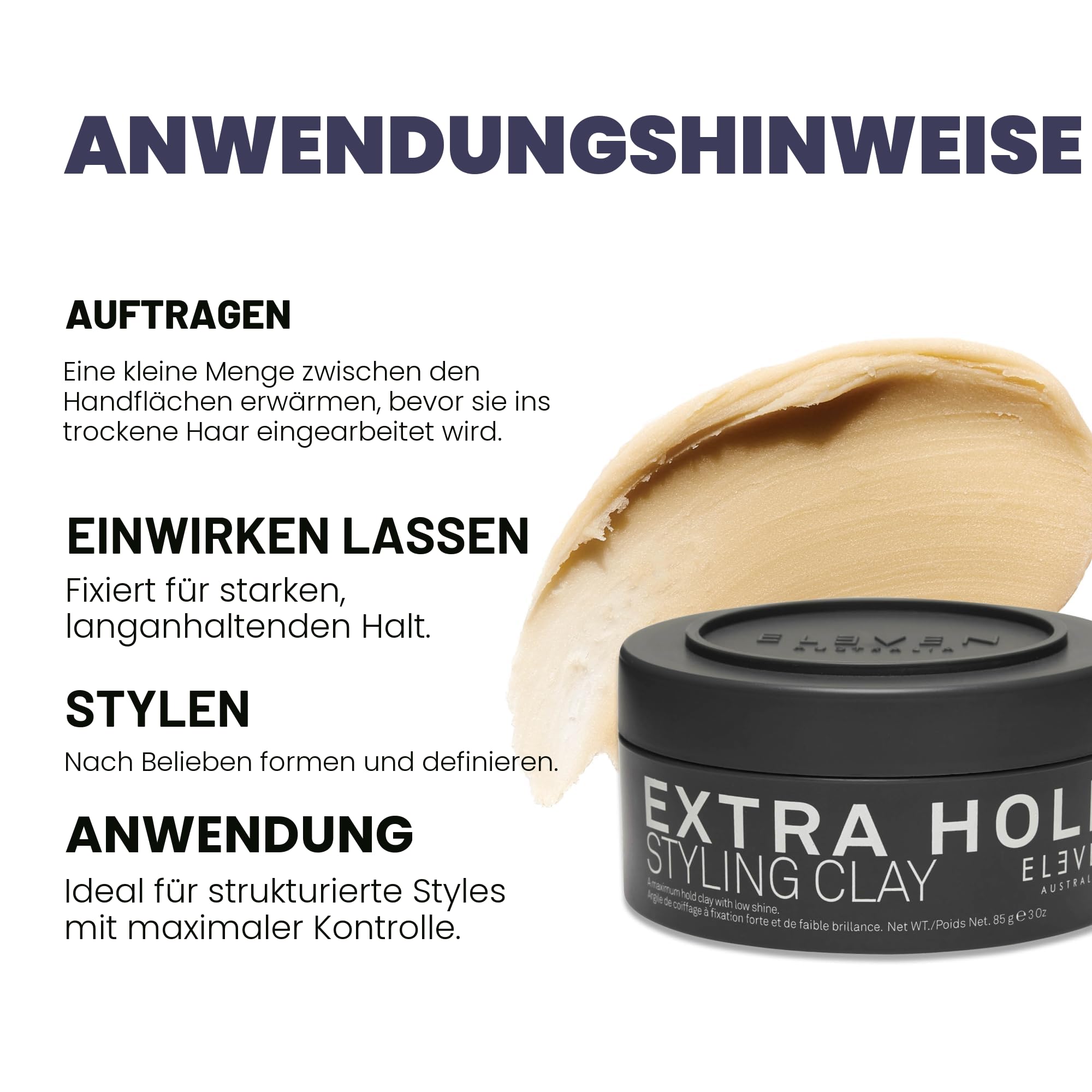 ELEVEN AUSTRALIA Extra Hold Styling Clay | Das ideale Produkt für einen 24-Stunden-Halt. Am besten geeignet für kurzes Haar - 85g