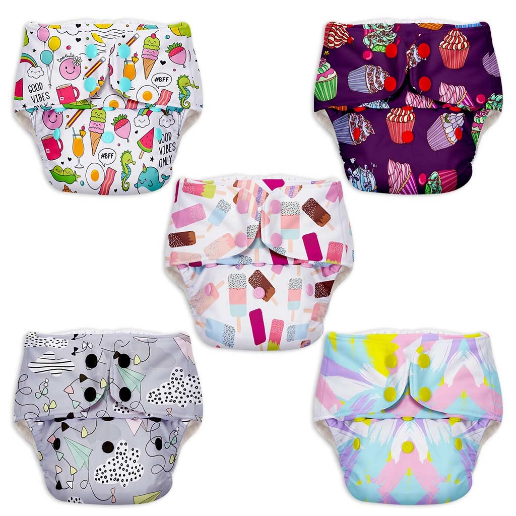 Buy superbottoms BASIC EASY Pack of 5 Assorted Freesize Washable