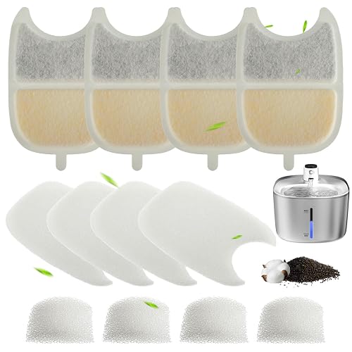 EPLZON Filtro para Fuente de Gatos, 4 filtros carbón y 4 esponjas