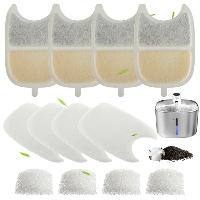 EPLZON Filtro para Fuente de Gatos, 4 filtros carbón y 4 esponjas