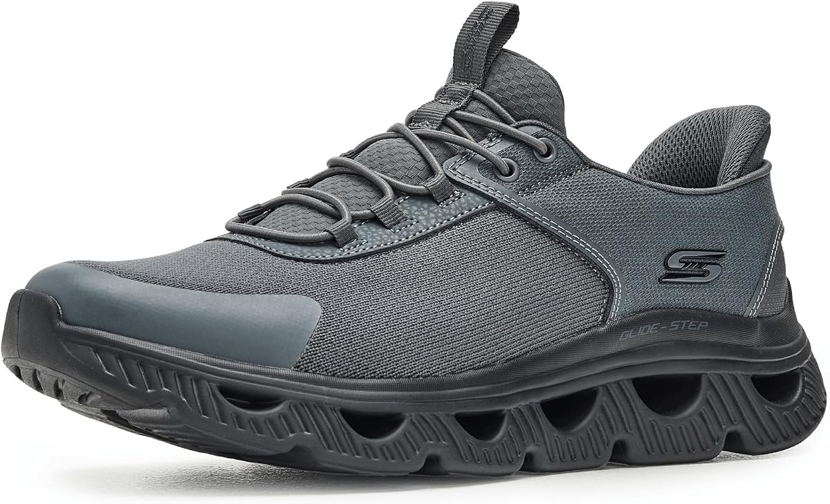 Skechers Bobs Arc Waves - Zapatillas sin cordones Slick Turn para hombre | Zapato casual, lavable a máquina, almohadilla para el talón, espuma viscoelástica, vegano, deslizable, sin cordones, sin cordones, manos libres