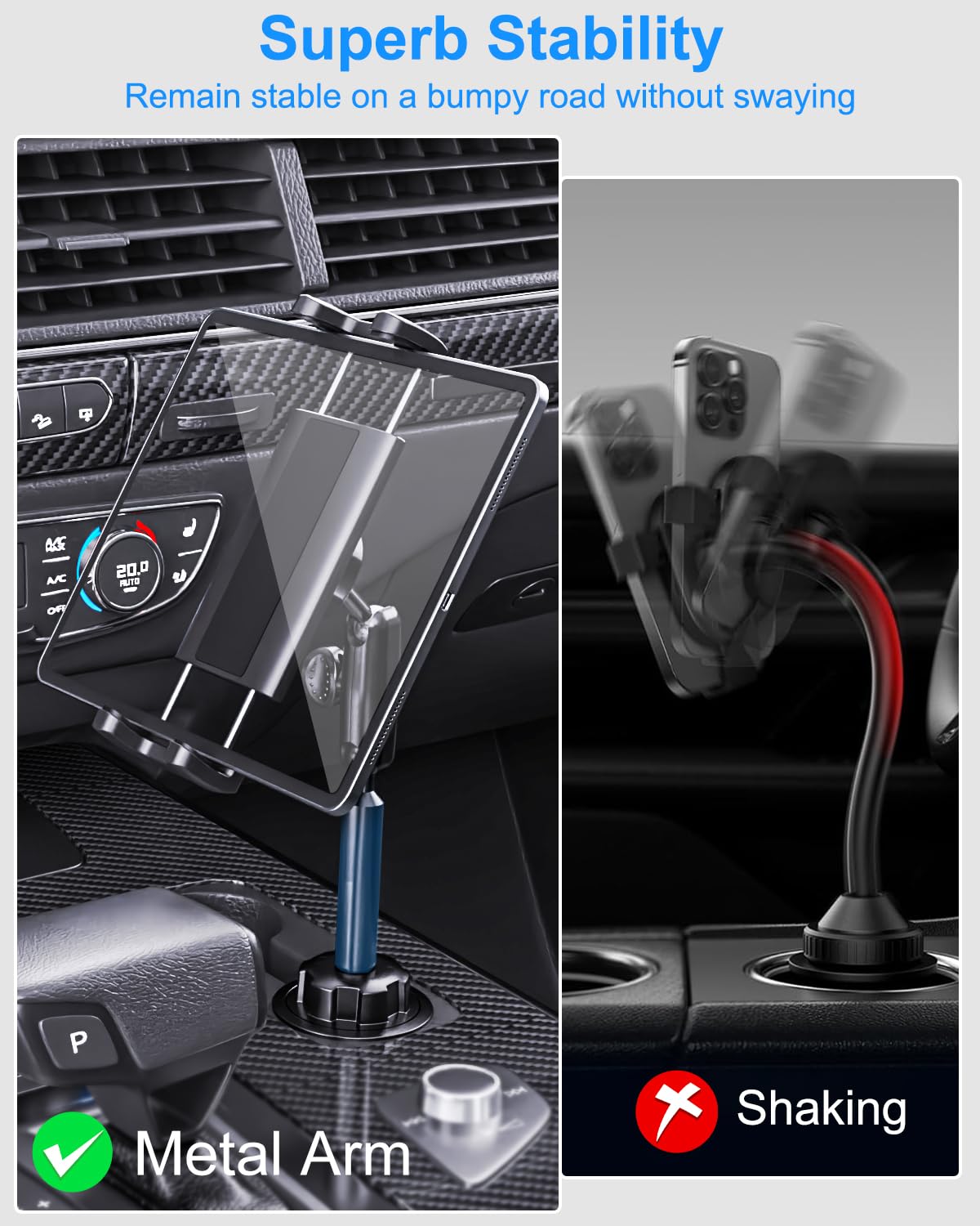 Tablet Halterung Auto GeträNkehalter, [Superstarker Metallarm] LKW Becherhalter Tablet Halterung, KFZ Becherhalter Halterung fur iPad Pro 12.9, 11, Air, Mini, Galaxy Tabs, 4-12.9 Tables