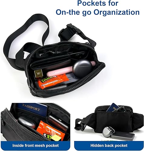 Miniatura 6 de Pander Riñonera grande de nailon de 2 litros, para mujeres y hombres con correa ajustable