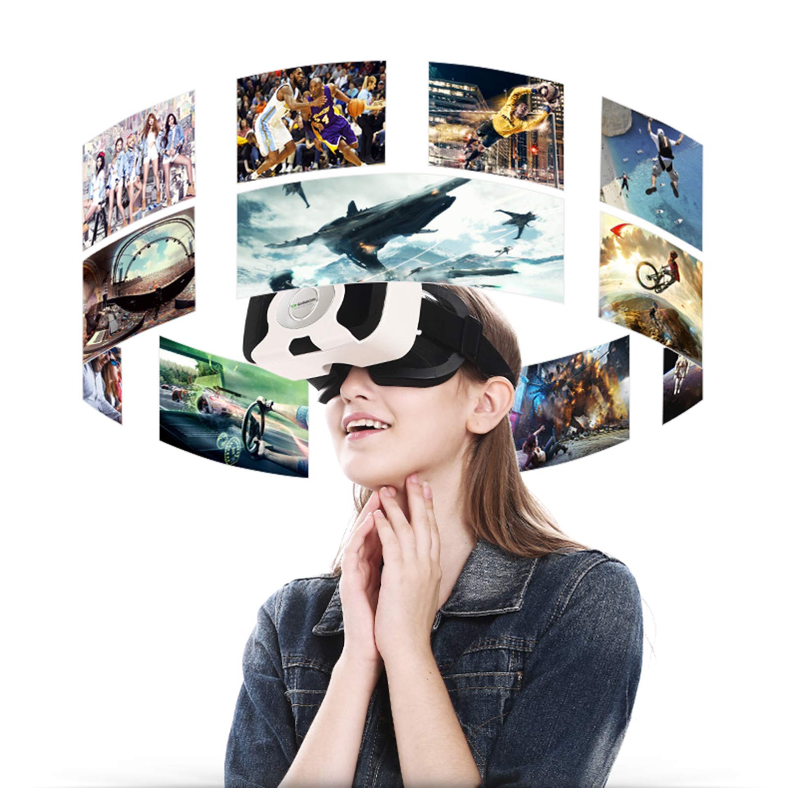 3D VR Gafas de Realidad Virtual Auriculares VR para Pantalla de 4,7 a 6,5 Pulgadas, Casco VR de Realidad Virtual con Mando Bluetooth