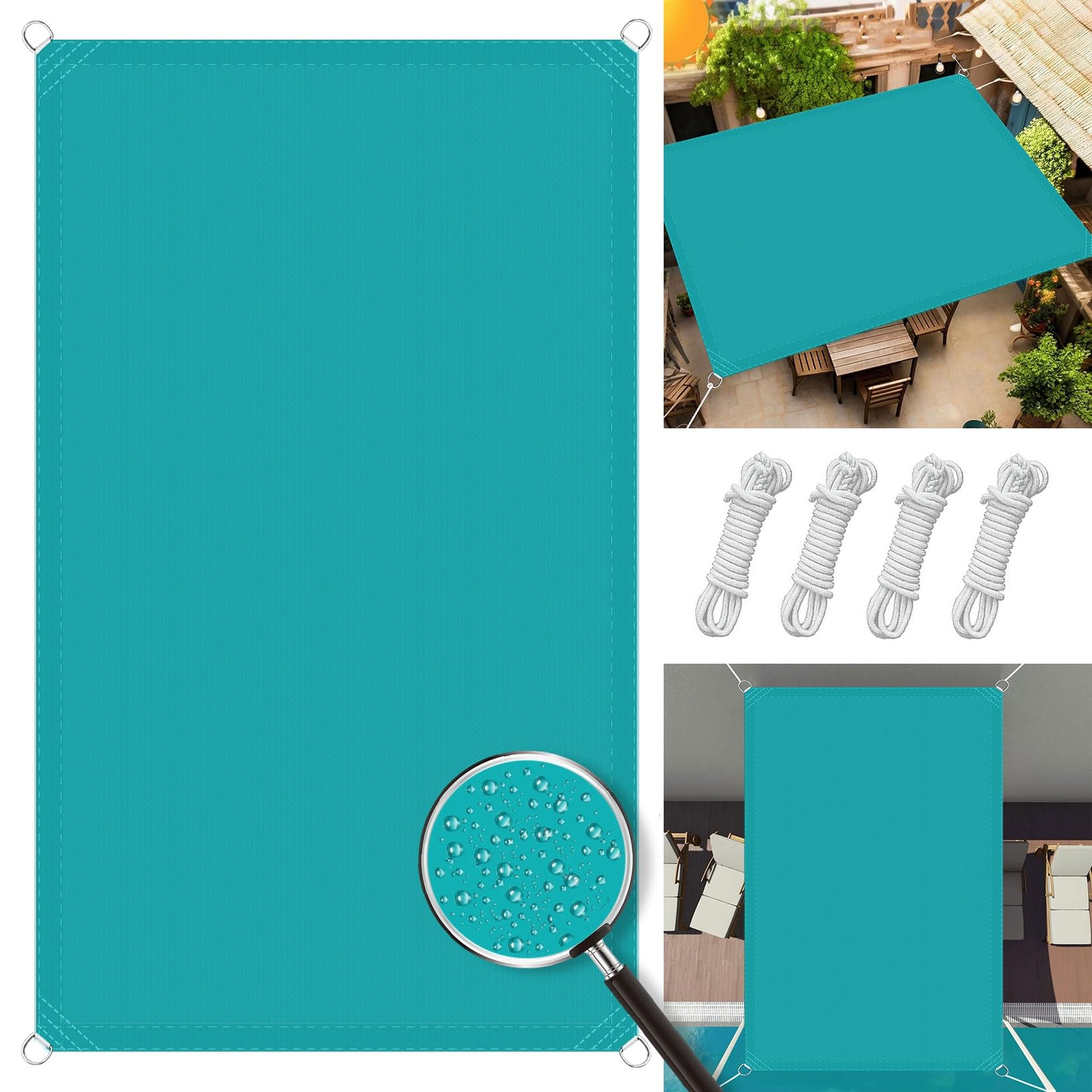 Voile d'ombrage 4 x 9.5 m rectangulaire bleu ciel avec cordons de fixation pour jardin