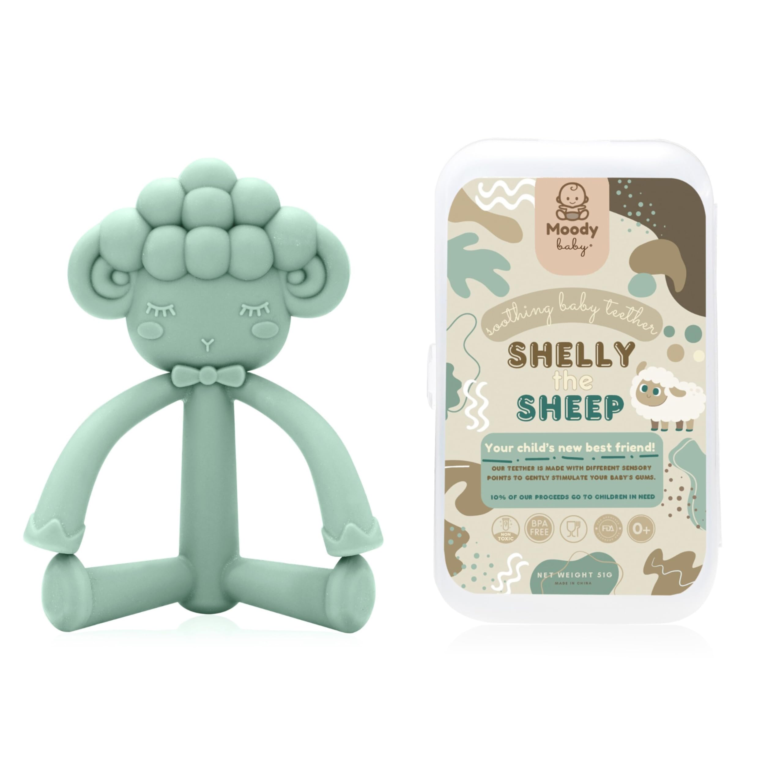 Shelly The Sheep Baby Teether for Teething Releif 100% Food Grade Silicone BPA Free Non Toxic Easy to Hold Baby Soother Textured Teether to Soothe Sore Gums Unisex