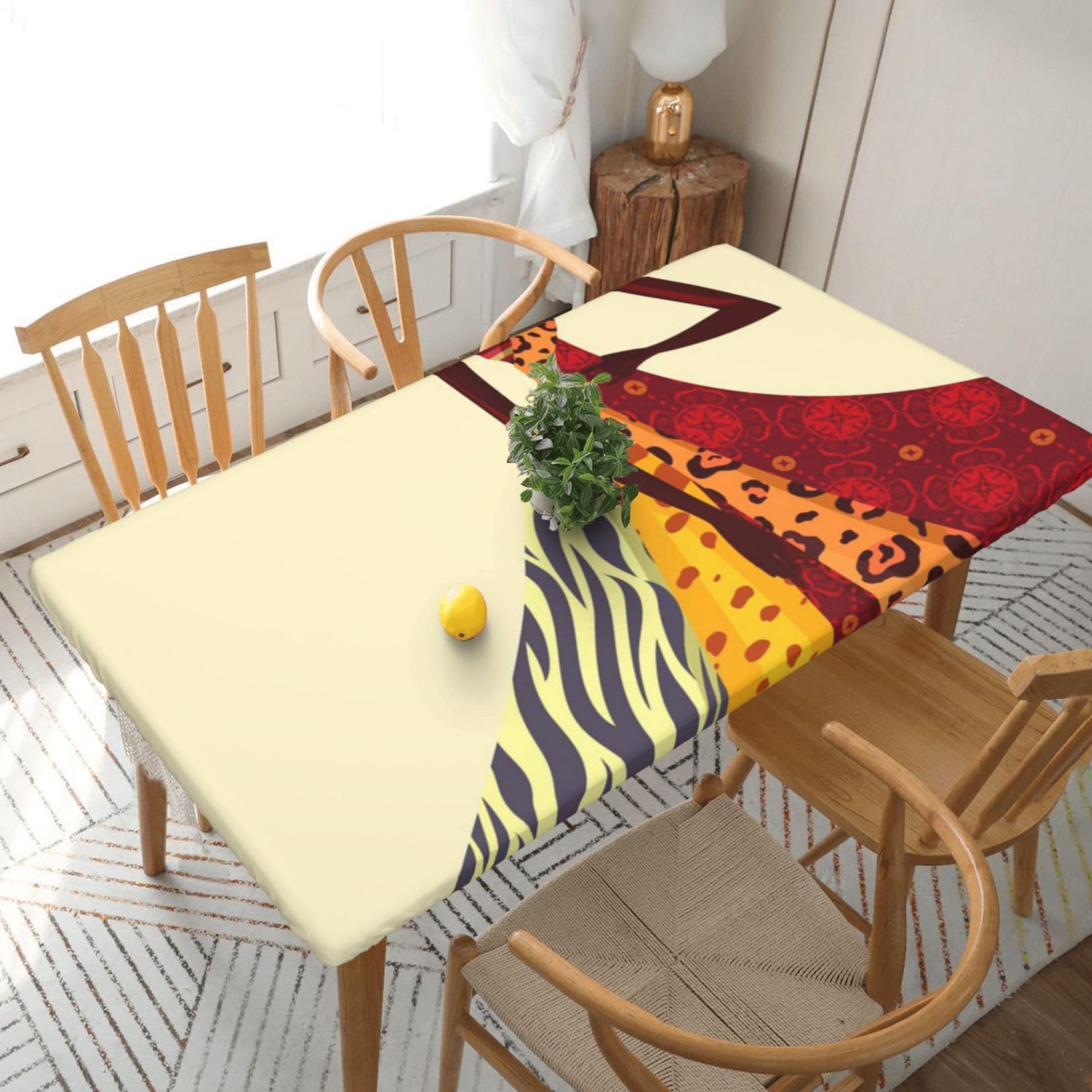 BNVSADC traditional african girl painting Printed 5FT Tablecloth Polyester Kitchen Water Resistant Table Cloth Dining Table Decoration Table Covers, 152x76 CM