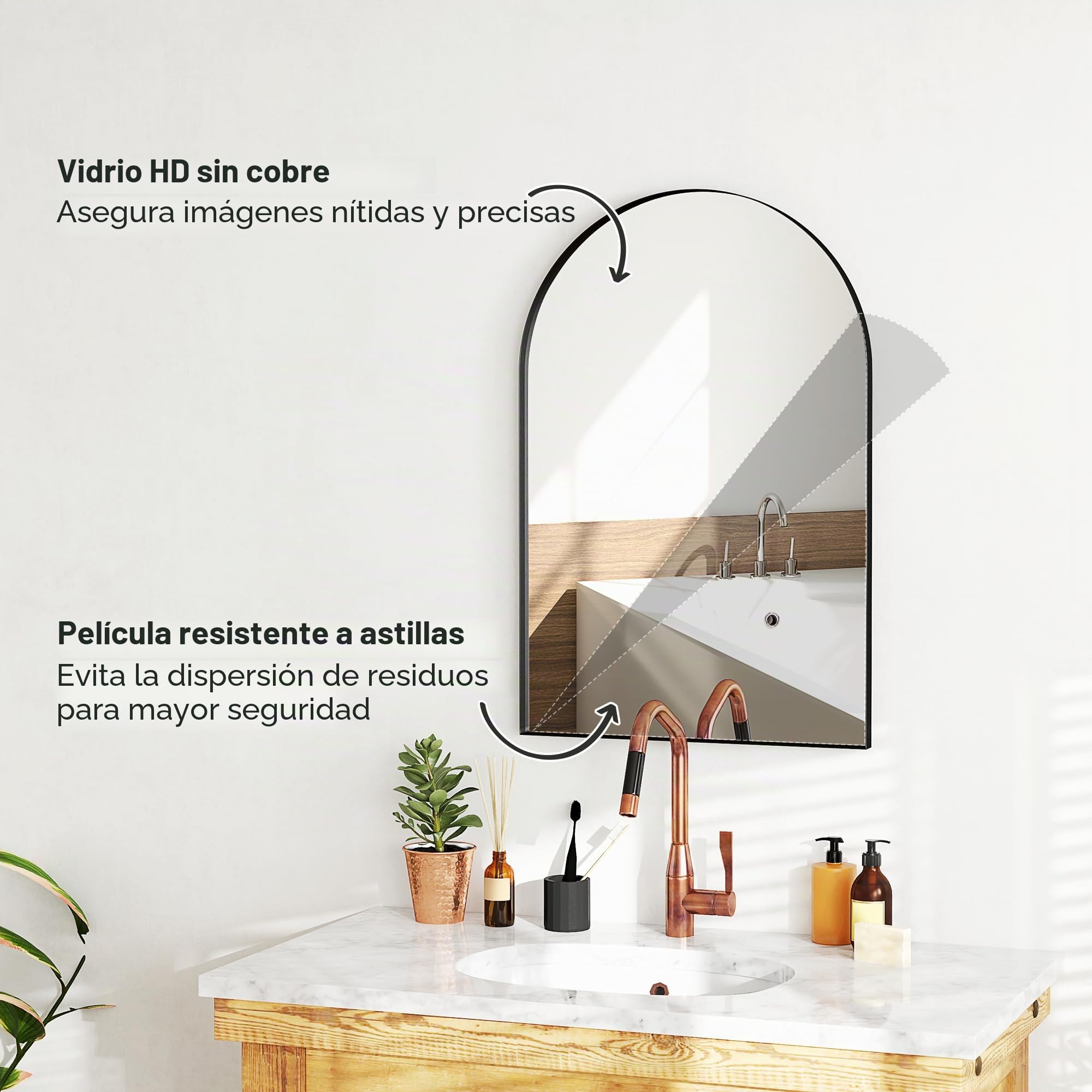 HOMCOM Espejo de Pared arqueado para baño 60x90cm Negro