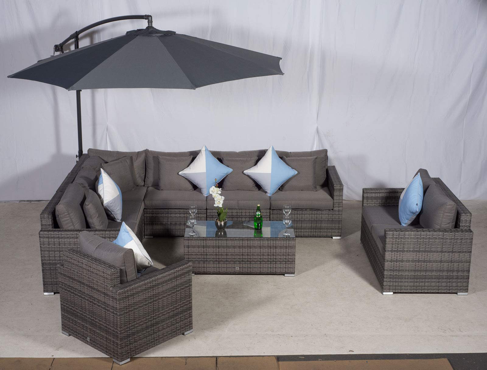 Buy Giardino Havana 9 Seater Grey Rattan Corner Sofa Conversation Set