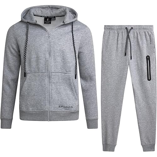 Spyder Men's Sweatsuit Set - 2 Piece Active Tracksuit Fleece Zip Up Hooded Sweatshirt and Jogger Sweatpants (Sizes: S-XXL)