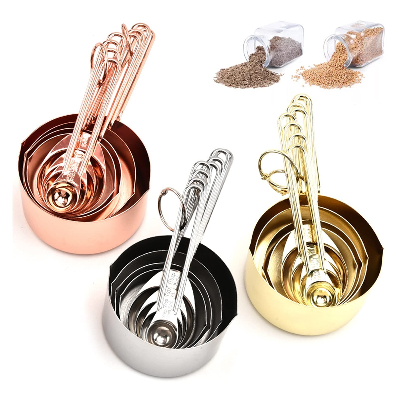 8 szt. Łyżka pomiarowa Kubki miarowe Różowe złoto Łyżki pomiarowe ze stali nierdzewnej Scoop Zestaw narzędzi pomiarowych kuchennych Gadżety kuchenne (Kolor: 8 szt.) (Pomarańczowy)