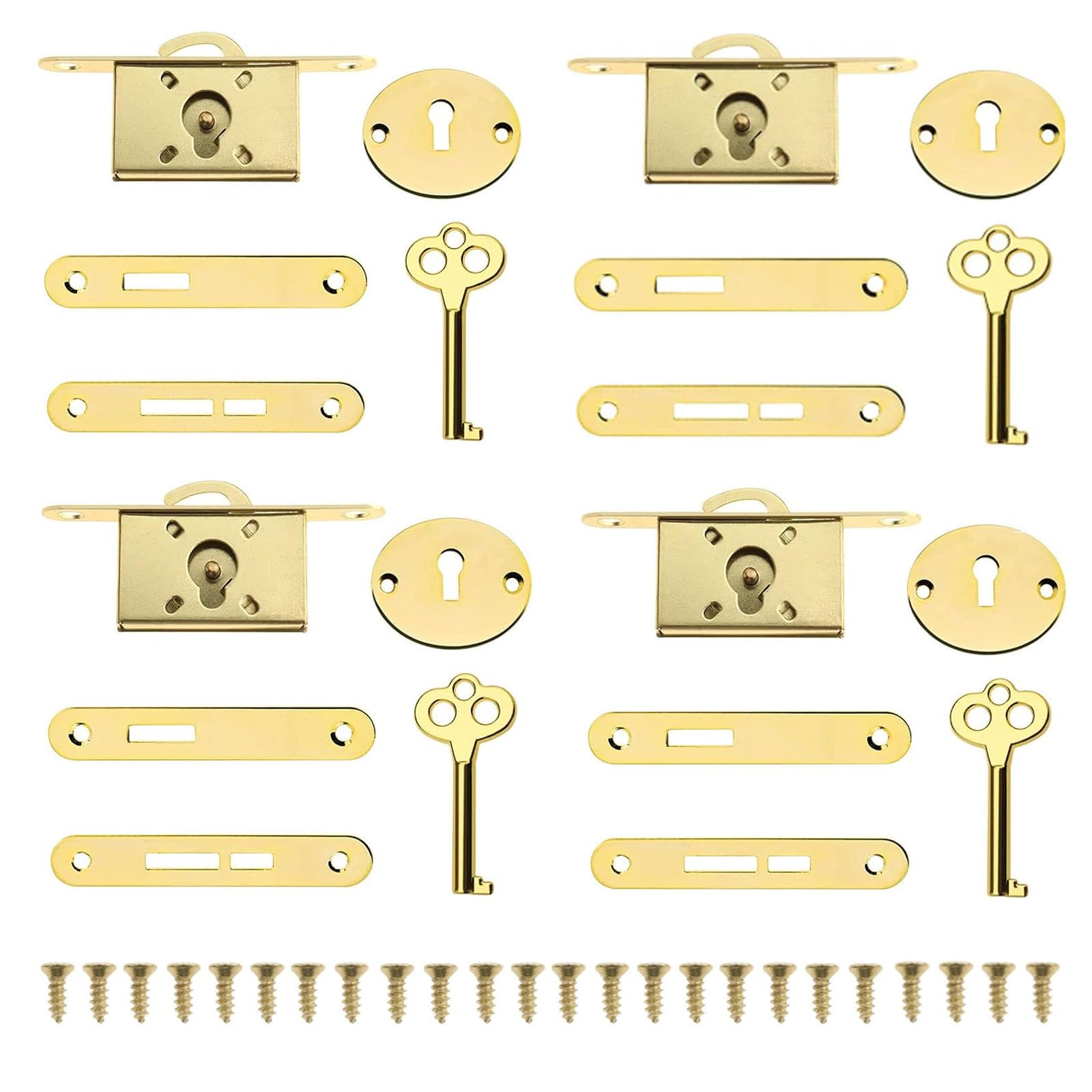 yufana 4-Piece Vintage Lock Set, Vintage Drawer Lock, Antique Cabinet Locks, Zinc Alloy, Suitable for Mailboxes, Cabinets, Tool Boxes, Small Locks for Furniture Cabinets (Golden)