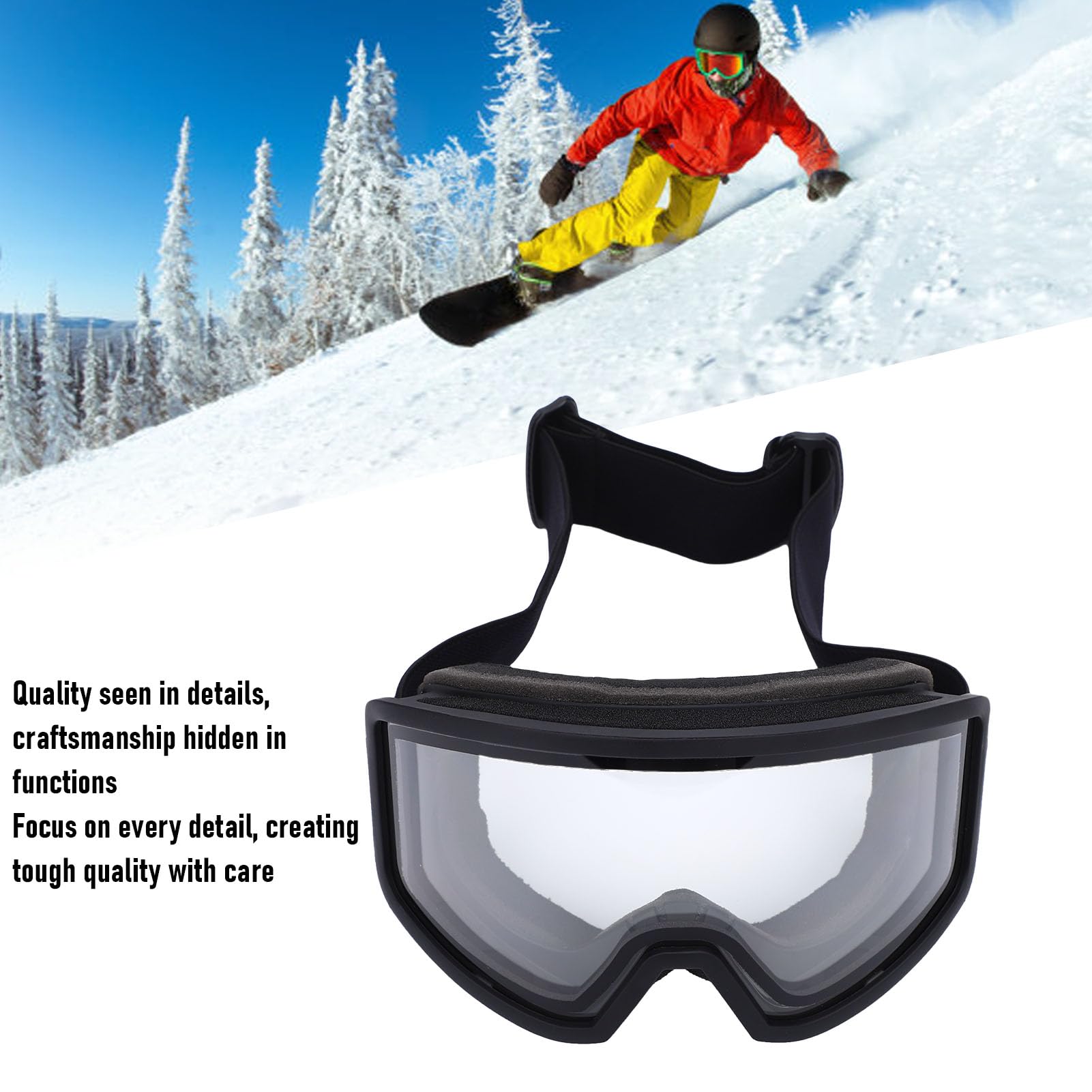 Naroote Masques de Ski, Masques de Neige Anti-Buée et Anti-UV avec Sangle Réglable et Verres Double Couche, Accessoires de Ski Anti-Rayures, pour éviter L'inconfort et les Dommages