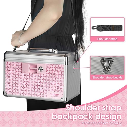 Miniatura 3 de Caja de Medicamentos con Cerradura, Caja de Almacenamiento con Cerradura 12 X 7.68 X 7.87 Pulgadas 【Rosa-Mediano】 Baúl de Almacenamiento para