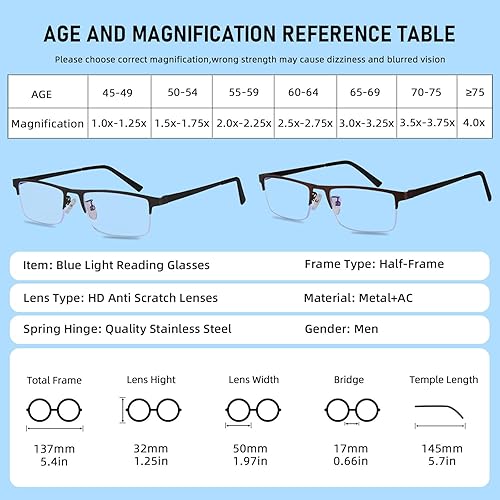 Miniatura 2 de Paquete de 3 lentes de lectura para hombre, ligeros marcos de metal con bloqueo de luz azul, filtro elegante para rayos UVdeslumbramiento de