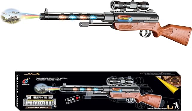 Toy Gun for kids great for Army play, Soldier, Military, boys police Costume accessories & fancy dress. Durable Toy rifle sniper gun, makes sounds lights vibrations & projects images for hours of fun.