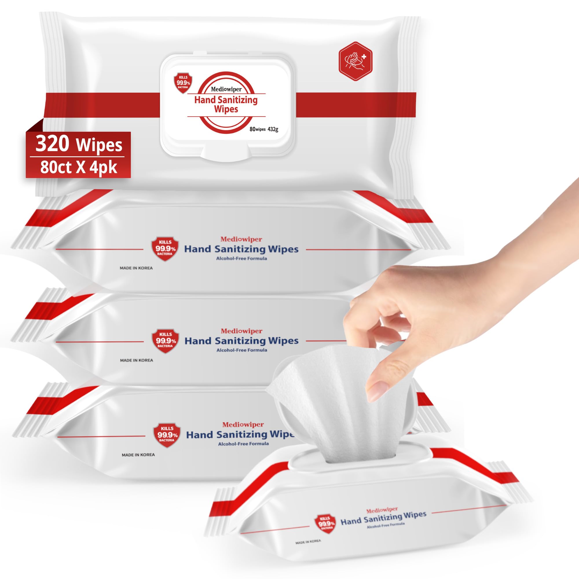 MEDIWIPER 80ct Alcohol-Free Hand Sanitizing Wipes Unscnted Wet Wipe Hand Sanitizer 320 Wipes 80 4