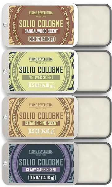 Viking Revolution 4 Pack Mens Solid Colognes 0.5 Oz - Men Solid Perfume with Cedar Wood, Clary Sage, Vetiver, Sandalwood Cologne for Mens - Travel Cologne Wax Gifts for Men