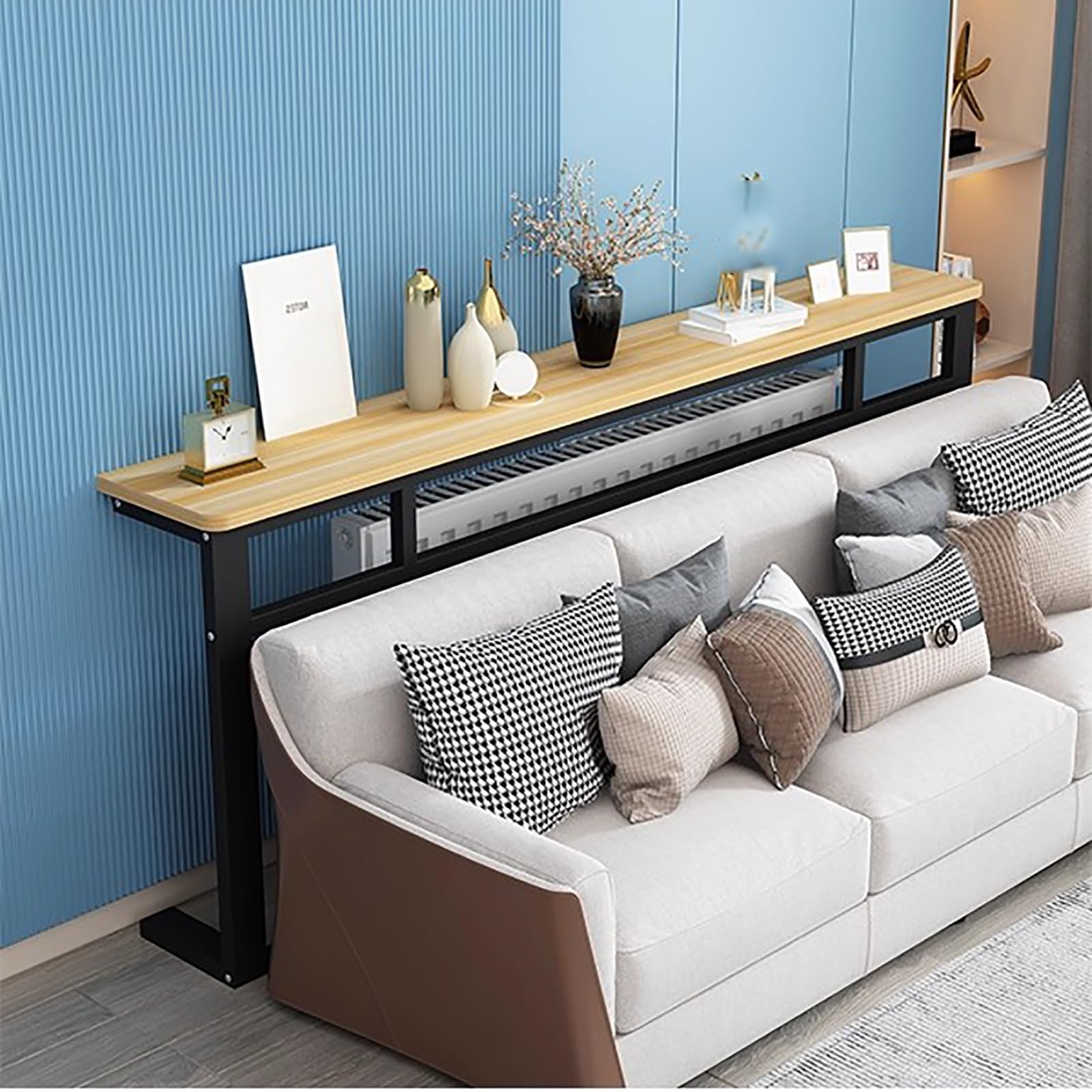 Estantería sobre radiador - Mesa Auxiliar Larga para recibidor, Ideal para salón, Dormitorio u Oficina. Se Adapta detrás del sofá. Solución Decorativa para calefacción.
