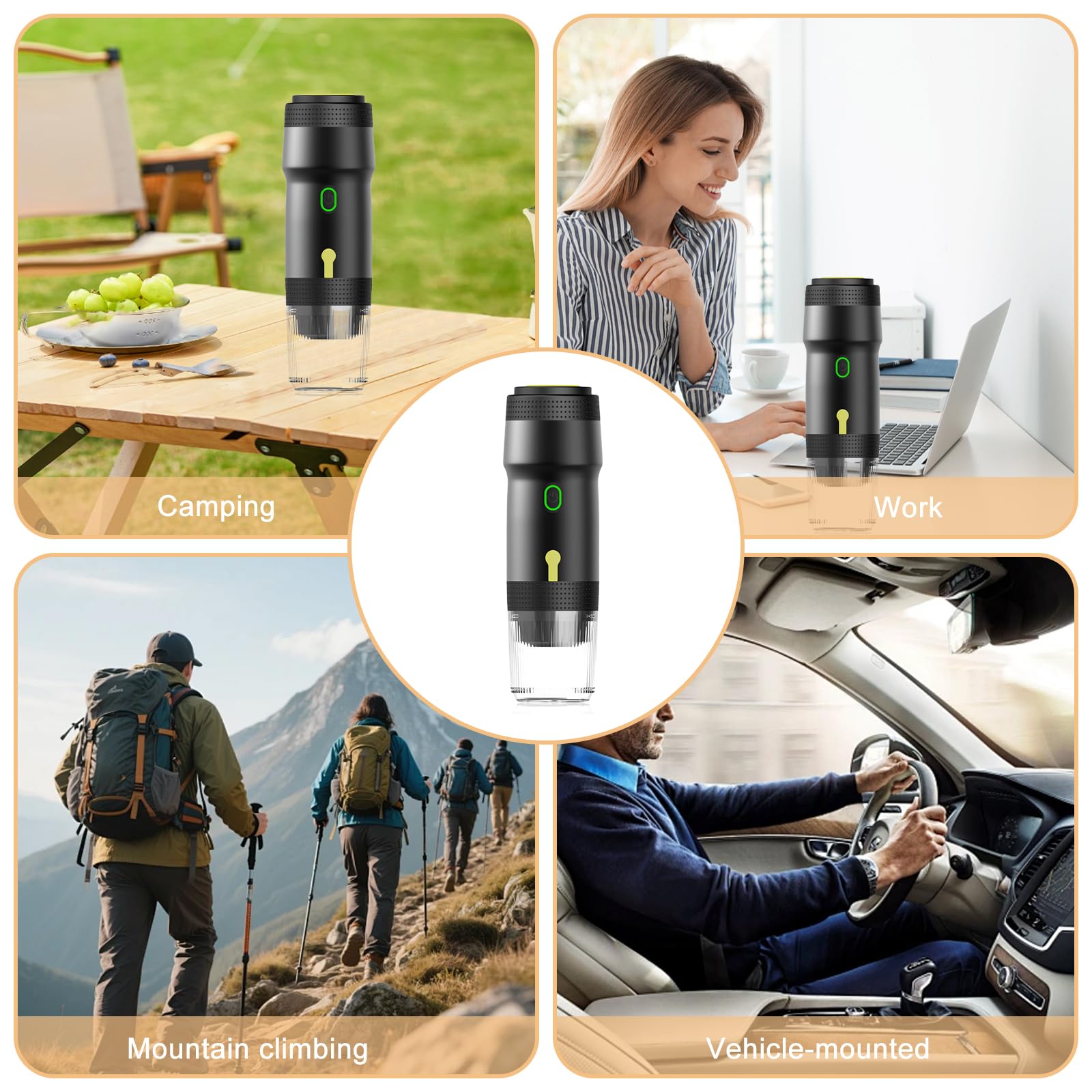 Espresso portatile, 3-in-1 Mini caffettiera con batteria, Caffettiera da campeggio per macinato caffè NS-capsule, Caffettiera da viaggio per campeggio auto da viaggio, Riscaldamento automatico rapido