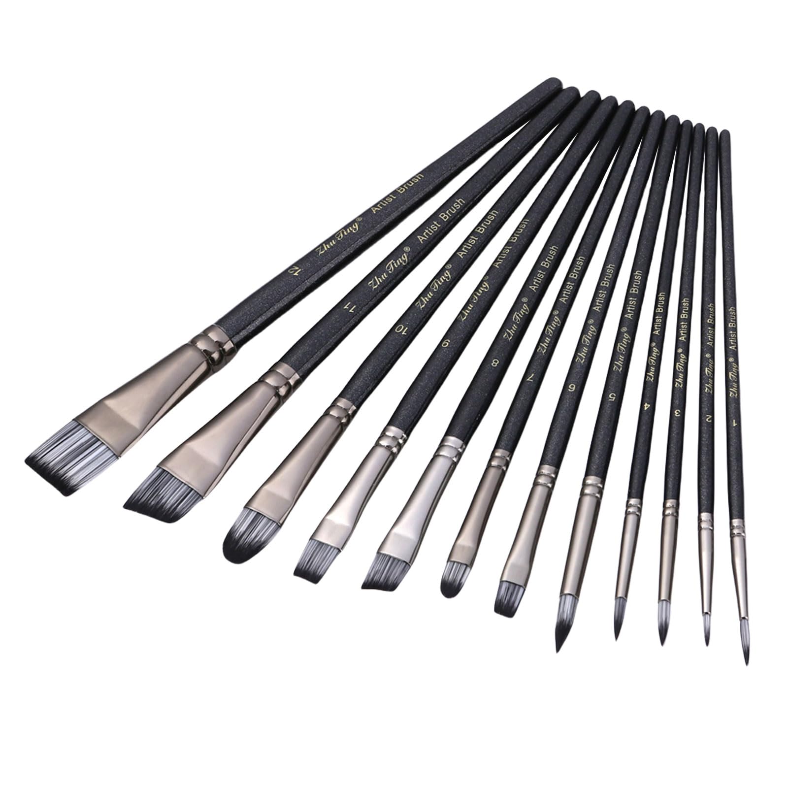 12PCS Professional Paintbrush Artist Paint Brush Nylon Bristle for Watercolor Gouaches Oil Face & Body Painting Versatile Use Paintbrushes