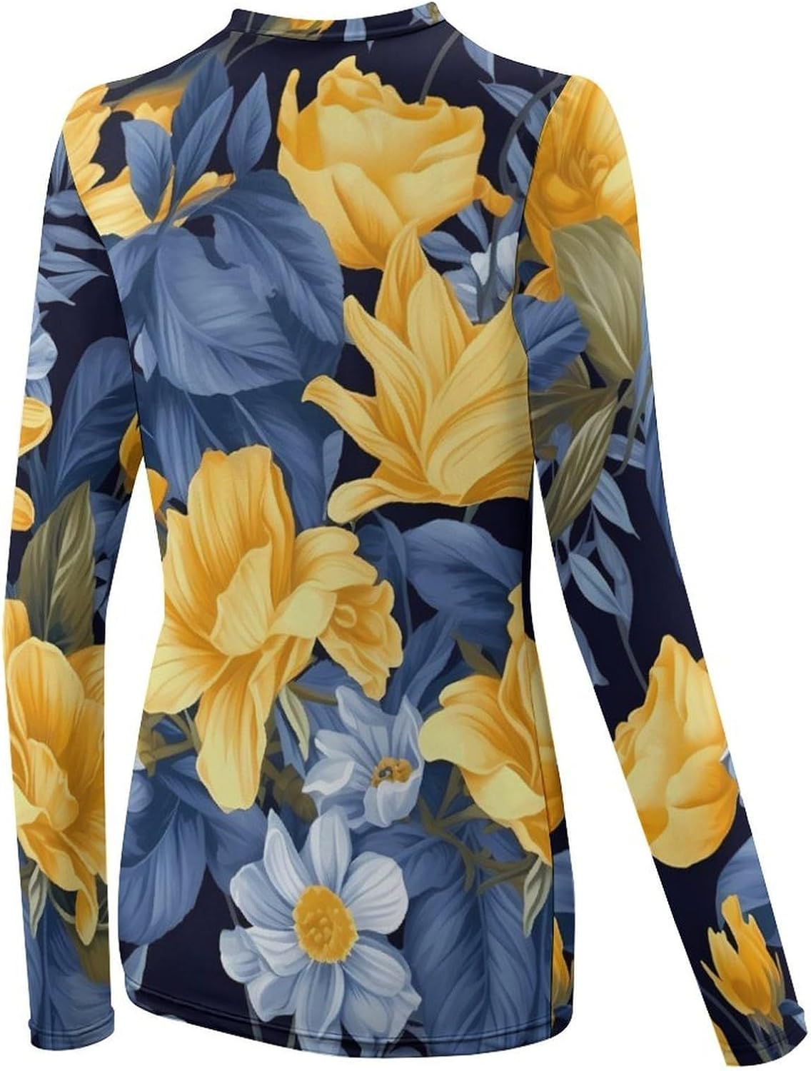 Women's Long Sleeve Yellow Floral Shirts with Thumb Holes Athletic Sun Shirts Quick Dry Workout Tops 2XL