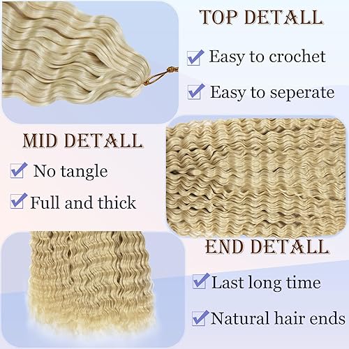 Miniatura 3 de Extensiones de cabello ondulado de ganchillo de 30 pulgadas, 4 paquetes de extensiones de cabello largo ondulado ondulado trenzado sintético rizado