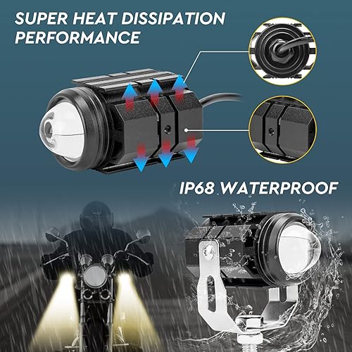 Miniatura 6 de YCHOW-TECH Luces de conducción de motocicleta, luces antiniebla blancas ámbar de 60 W, 4 modos, focos LED, función de haz alto y bajo, luces para