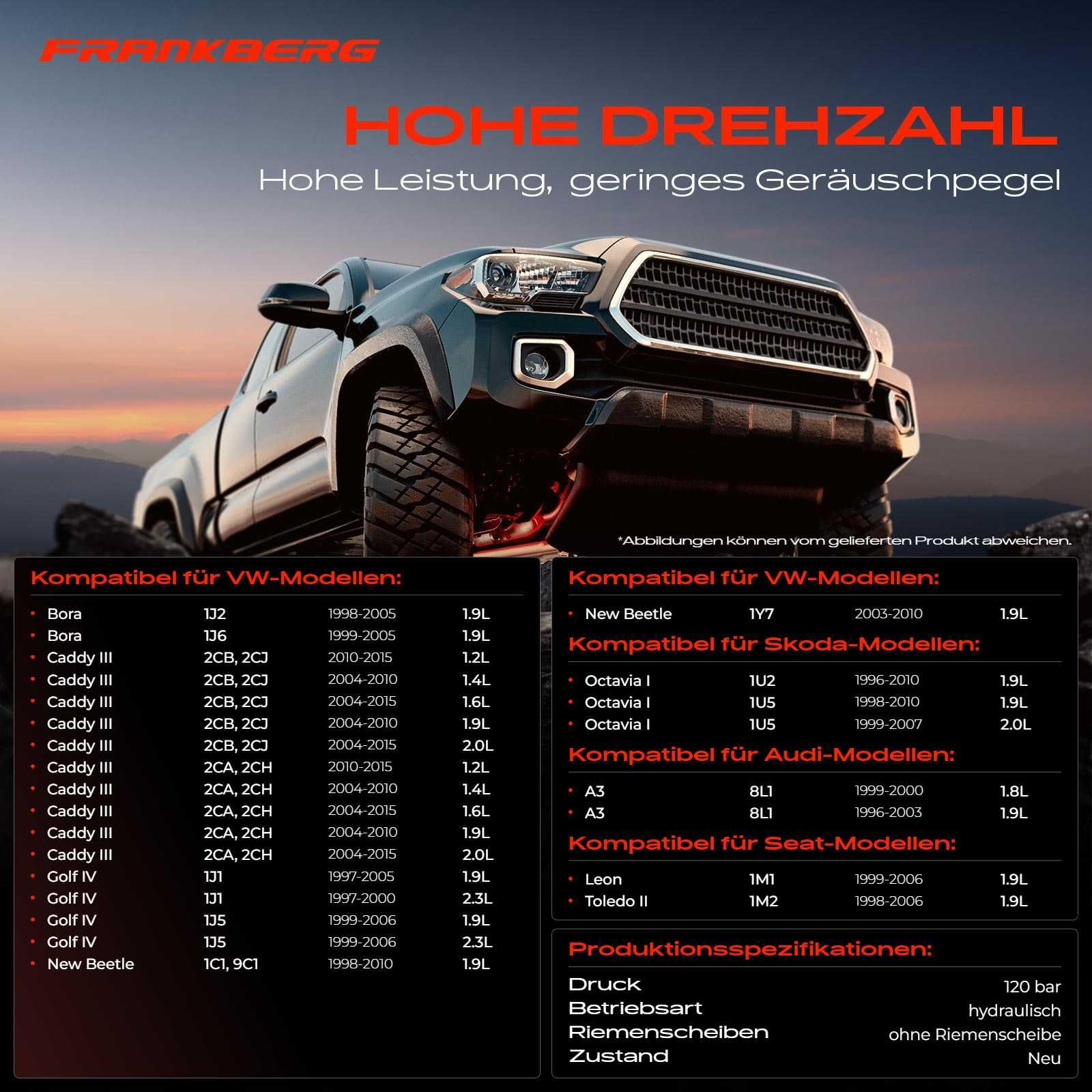 Frankberg Servopumpe Hydraulikpumpe Lenkung Kompatibel mit A3 8L1 1.8L 1.9L 1996-2003 Leon 1M1 1.9L 1999-2006 O.c.t.a.v.i.a I 1U2 1U5 1.9L 2.0L 1996-2010 Replace# 1J0422154X