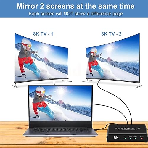 Miniatura 4 de Divisor HDMI 8K 60Hz 1x2, 4K 120Hz HDMI 2.1 Divisor Convertidor 1 en 2 Salida HDCP 2.3 UHD HLG HDR 7680x4320P para 8KTV PS5 Xbox Game