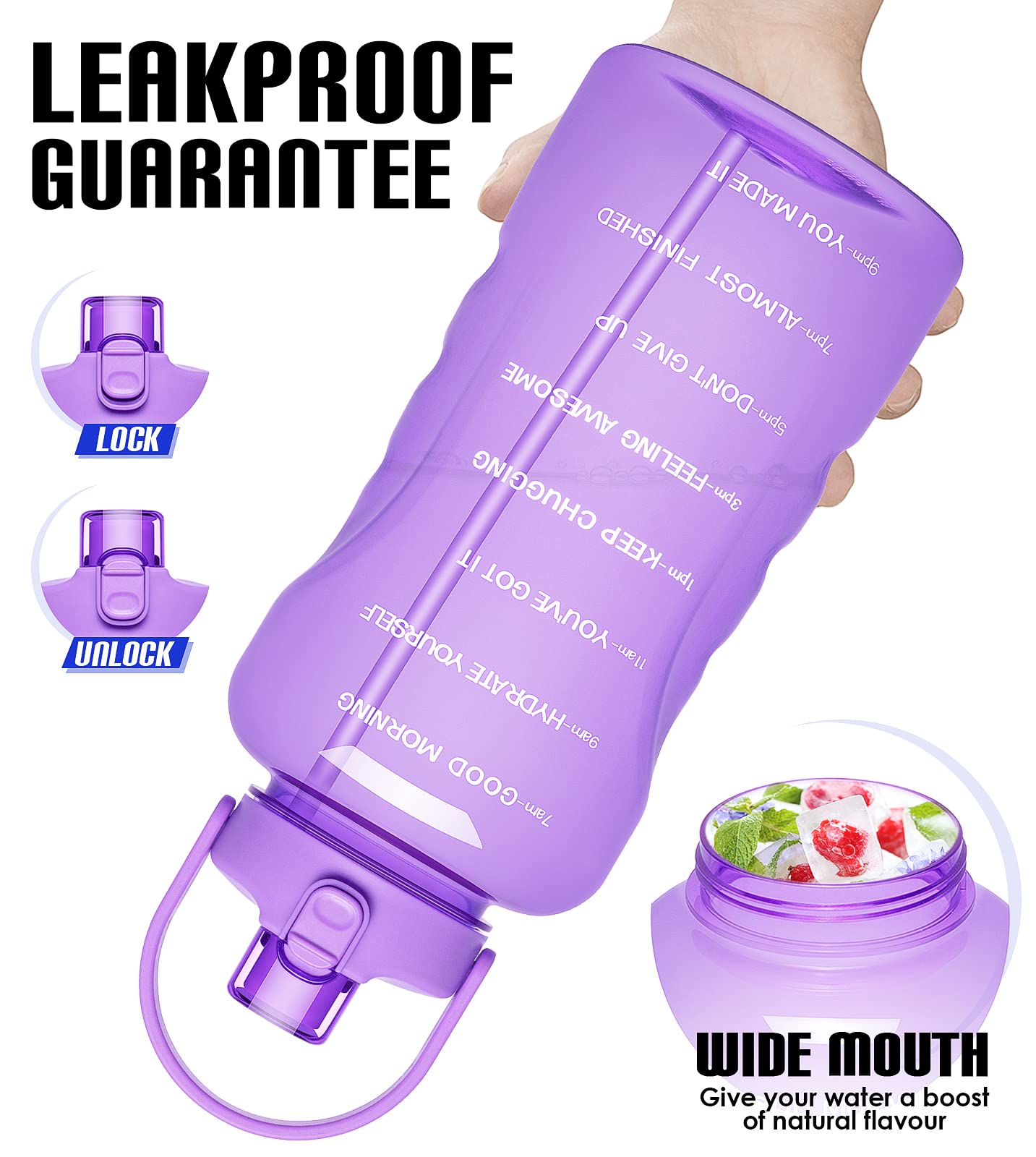 HydroPal Wasserflaschen mit Strohhalm, 3.6 l Wasserflasche Wasserkrug BPA-frei, auslaufsichere Sportflasche mit Zeiten zum Trinken, perfekt für Fitness, Camping, Outdoor (3.6 l Amethyst) | Innovativer 2-in-1-Deckel mit Trinkzeiten, motivierend, groß, für