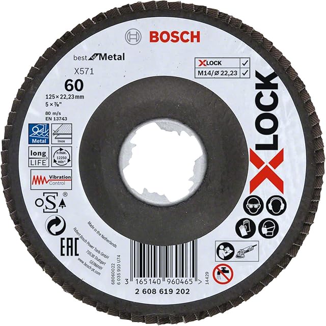 Bosch Professional 2608619202 Angled Flap Disc Best (for Metal, X-LOCK, X571, Diameter 125 mm, Grit Size K60)