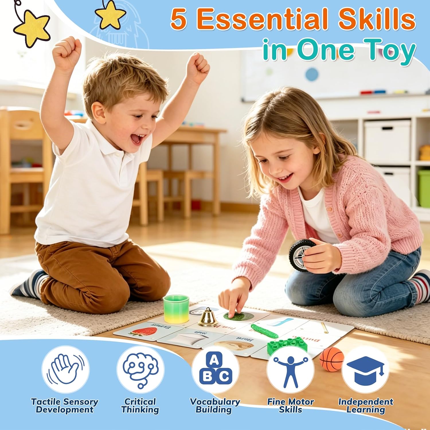 Montessori Mystery Touch Box for Toddlers, Wooden Sensory Sorting Toy with 24 Objects & 30 Learning Cards, Tactile Matching Game for Preschool Learning, Speech Therapy, Fine Motor Skills Ages 3+