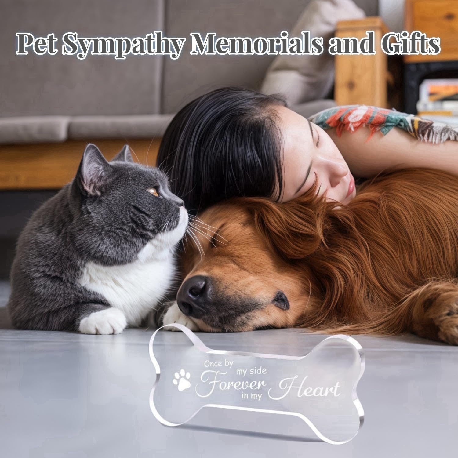 Yiqicomle Pet Memorial Ornament Acrylic Remembrance Gifts for Loss of Dog Cat Sympathy Gift Crystal Bone Shape Decor Memorial Gifts Keepsake for Dogs Puppy Cat - Image 3