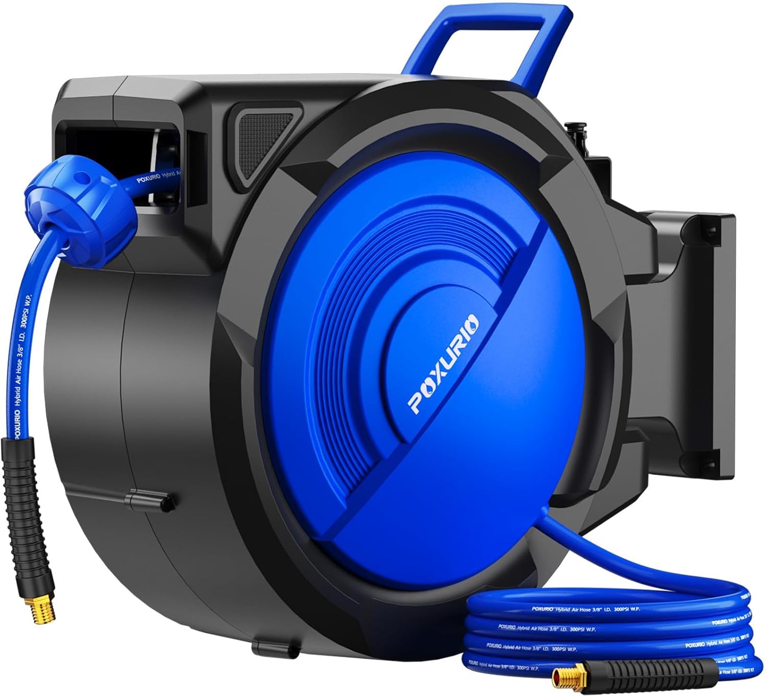 120FT+6.5FT Retractable Air Hose Reel, 5/16" Hybrid Air Hose, Air Compressor Hose Reel with Max 300 PSI Patented Design, Retractable Auto-Rewind Enclosed Heavy Duty 180° Swivel Mount