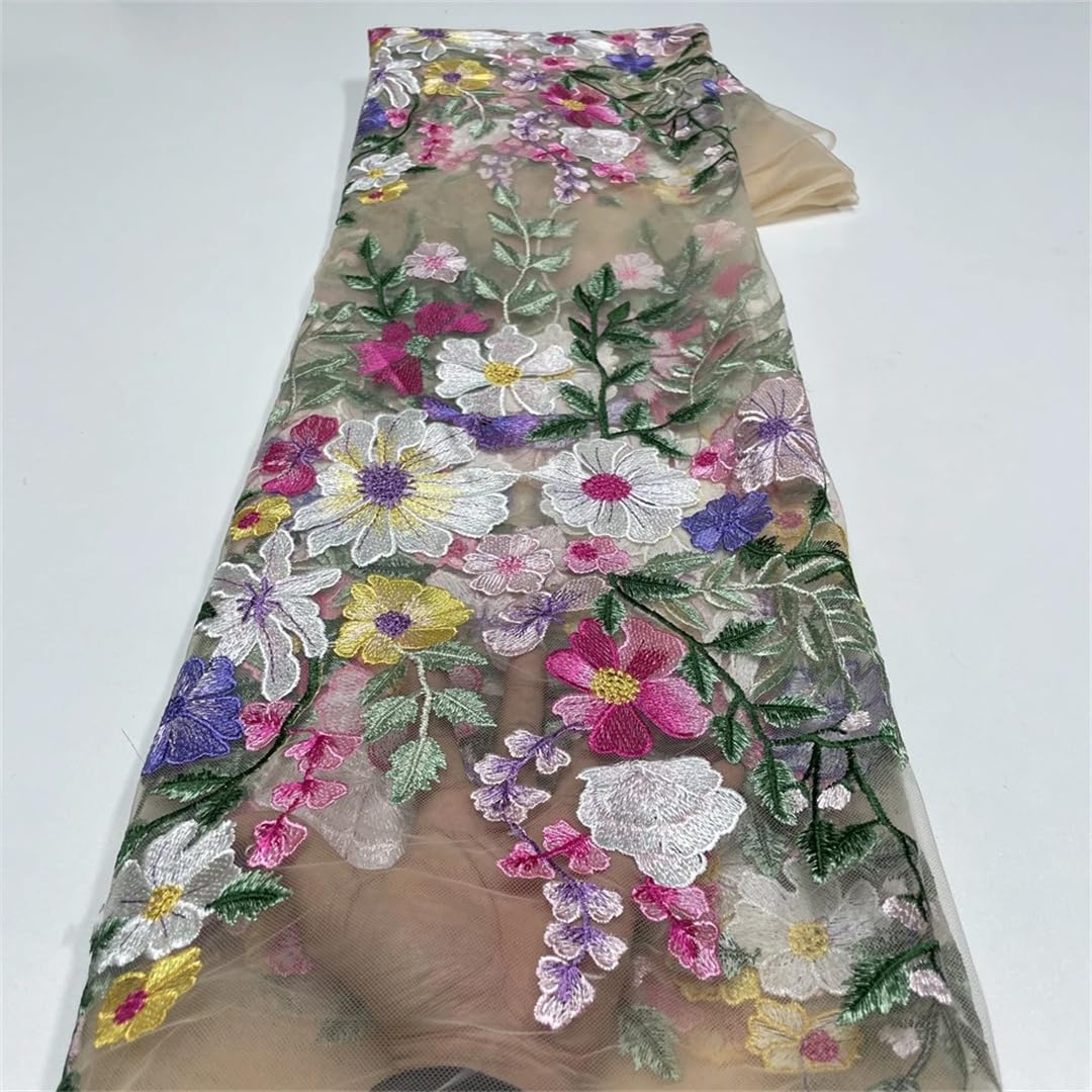 Apliques bordados de malla africana con flores de tul nigeriano para costura de material nupcial