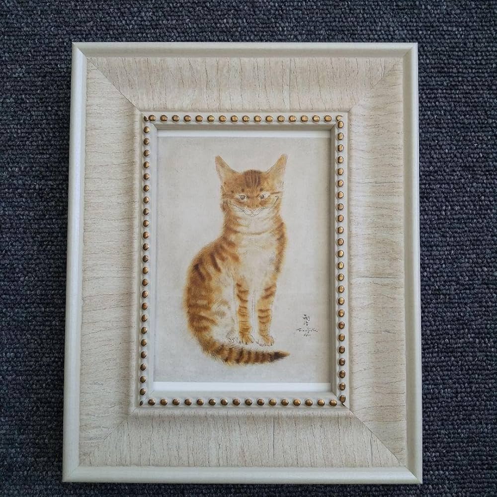 藤田嗣治　可愛い子猫の油彩画 金色フレーム付き 藤田嗣治 可愛い子猫の油彩画 金色フレーム付き 藤田嗣治 可愛い