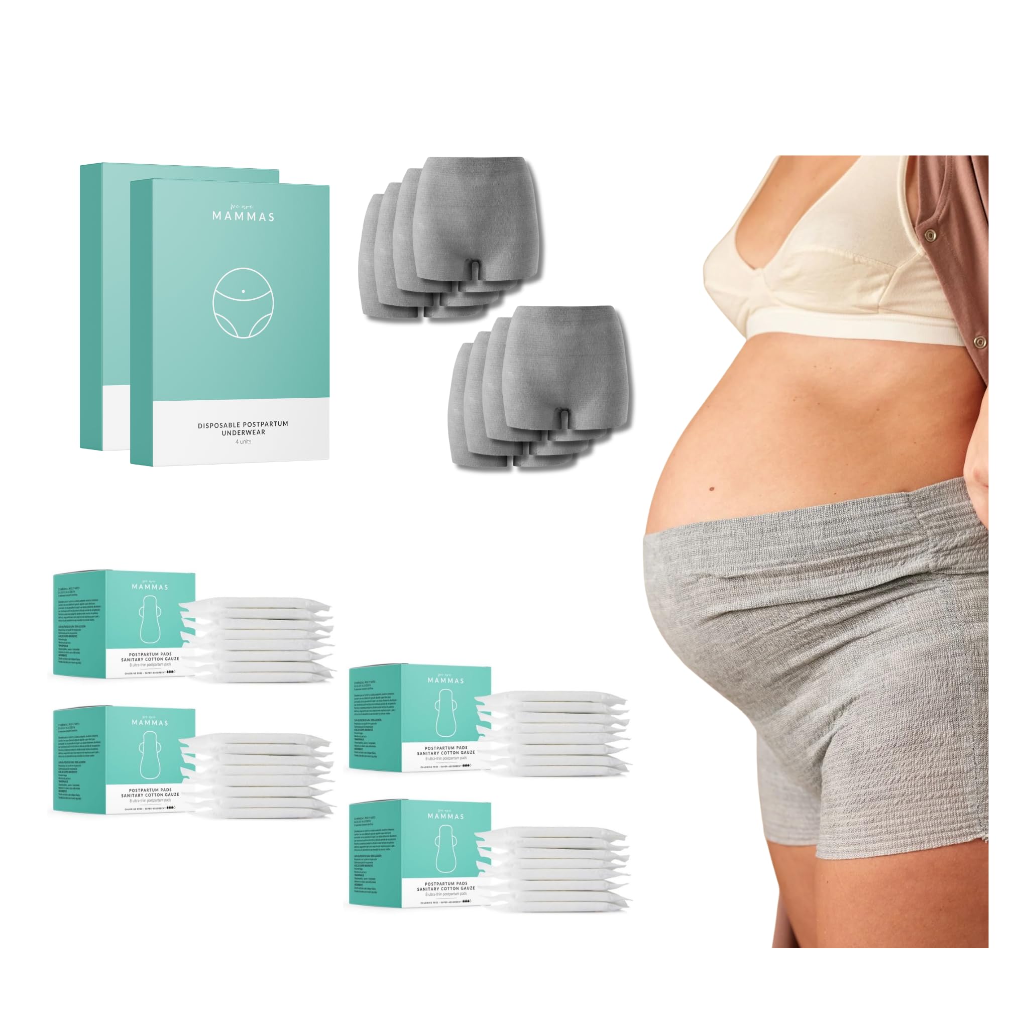 Bragas Postparto Desechables Maternidad Alta Sujecion Transpirables Sin Latex Sin Malla Ropa Interior Mujer Talla Unica 36 44 Braguitas Maternidad Hospital Compresas Parto - Pack 8 - 32 Compresas