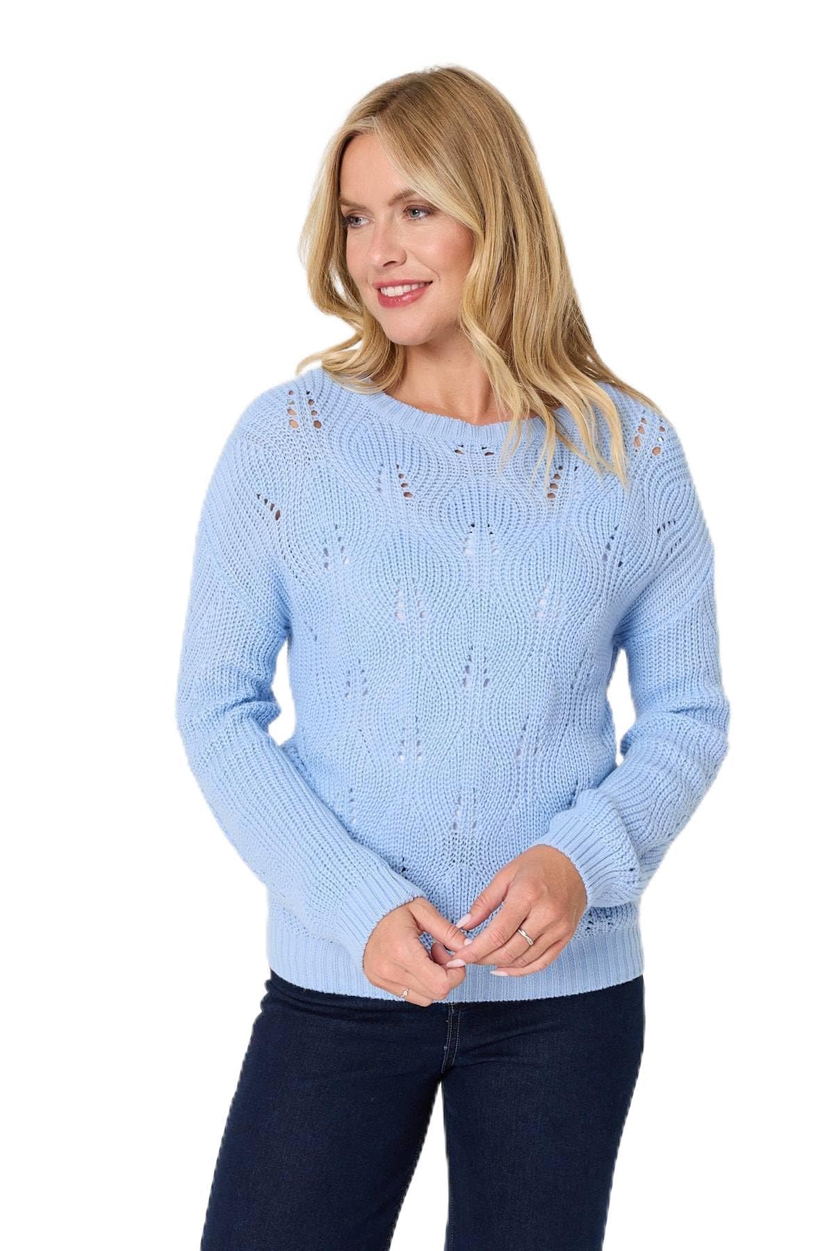 Izabel London Women's Blue Textured Knit Relaxed Long Sleeve Jumper