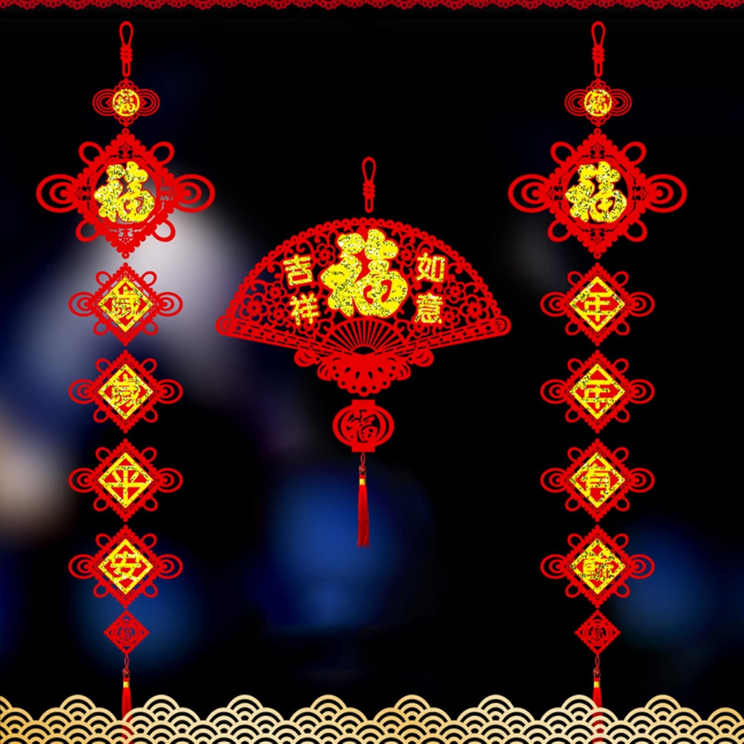 中国結び 中国語結び目祝福のキャラクター2022新年の装飾品、中国の新年の装飾中国の結び目(Color:Style 3)