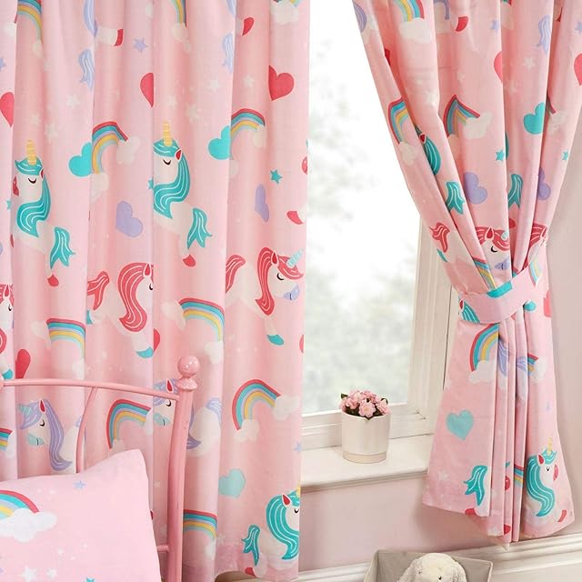 Price Right Home I Believe In Unicorns Pink Rainbows Kids Bedroom Range - Duvet Cover Sets and Curtains Available (54" Curtains)